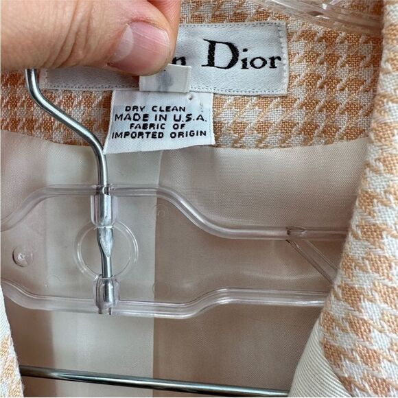 RARE Christian Dior 80's Vintage Pink Houndstooth Two Piece Skirt Blazer Set S - Picture 11 of 15